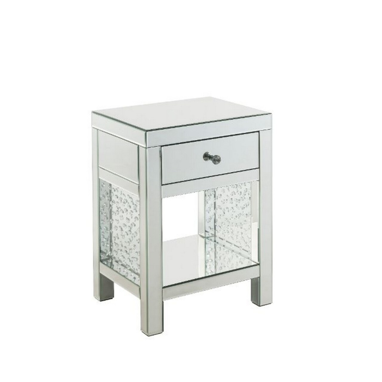 Saltoro Sherpi Accent Table with Rectangular Faux Crystals Inlay, White-